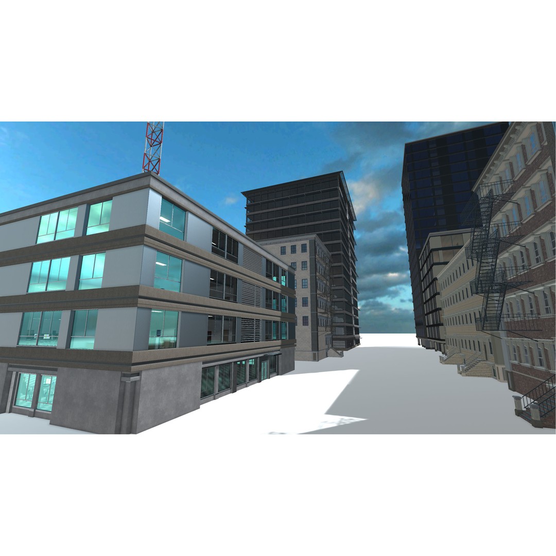 Modular Building Pack 3D Model – Low Poly Architectural Asset, FBX - View 3