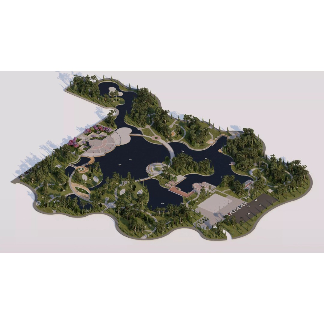 Public Park 3D Model – Private Park Landscape, Game-Ready Formats - View 11