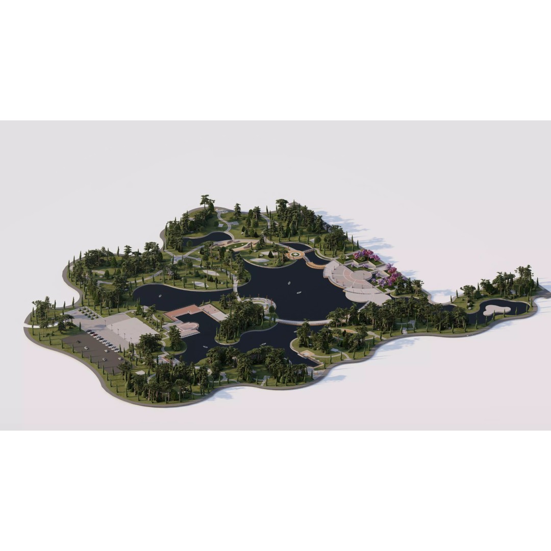 Public Park 3D Model – Private Park Landscape, Game-Ready Formats - View 3
