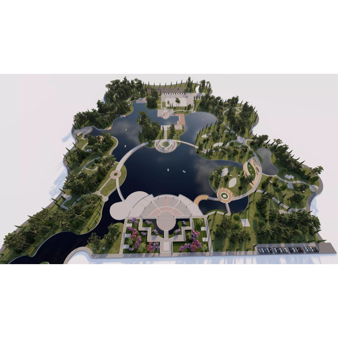 Public Park 3D Model – Private Park Landscape, Game-Ready Formats - View 5