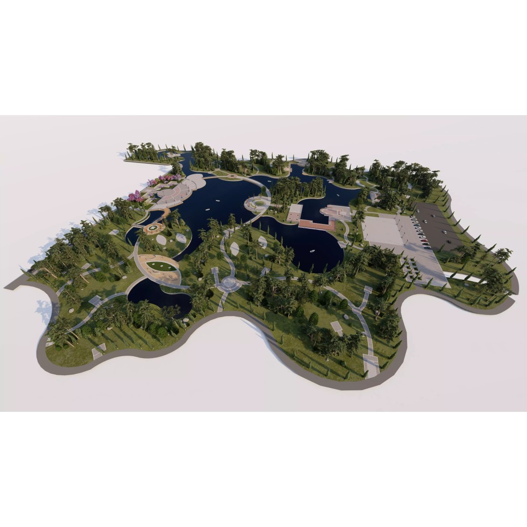 Public Park 3D Model – Private Park Landscape, Game-Ready Formats - View 8