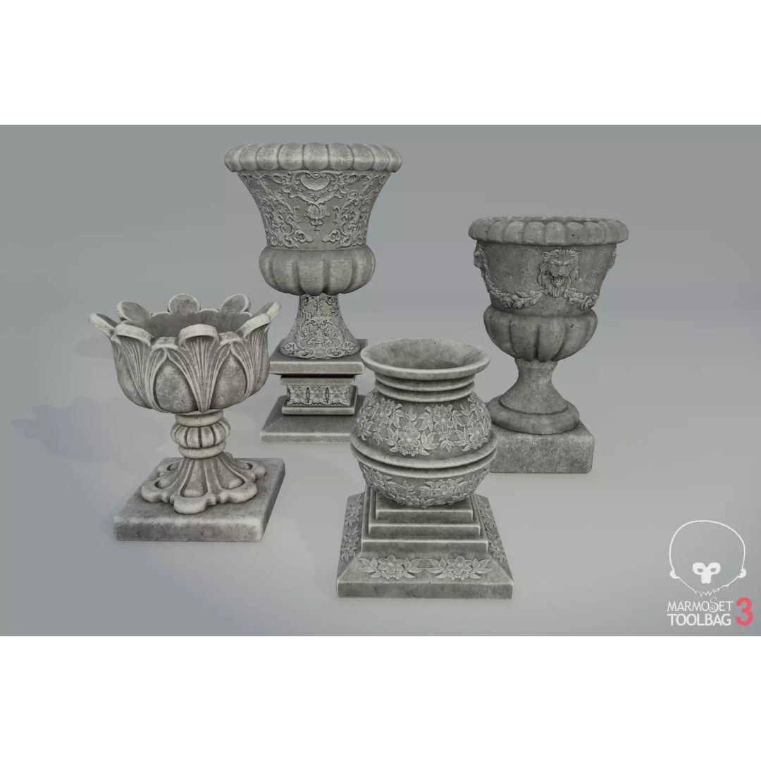 Vases 3D Model – Low Poly Decorative Planters, PBR Formats - View 2