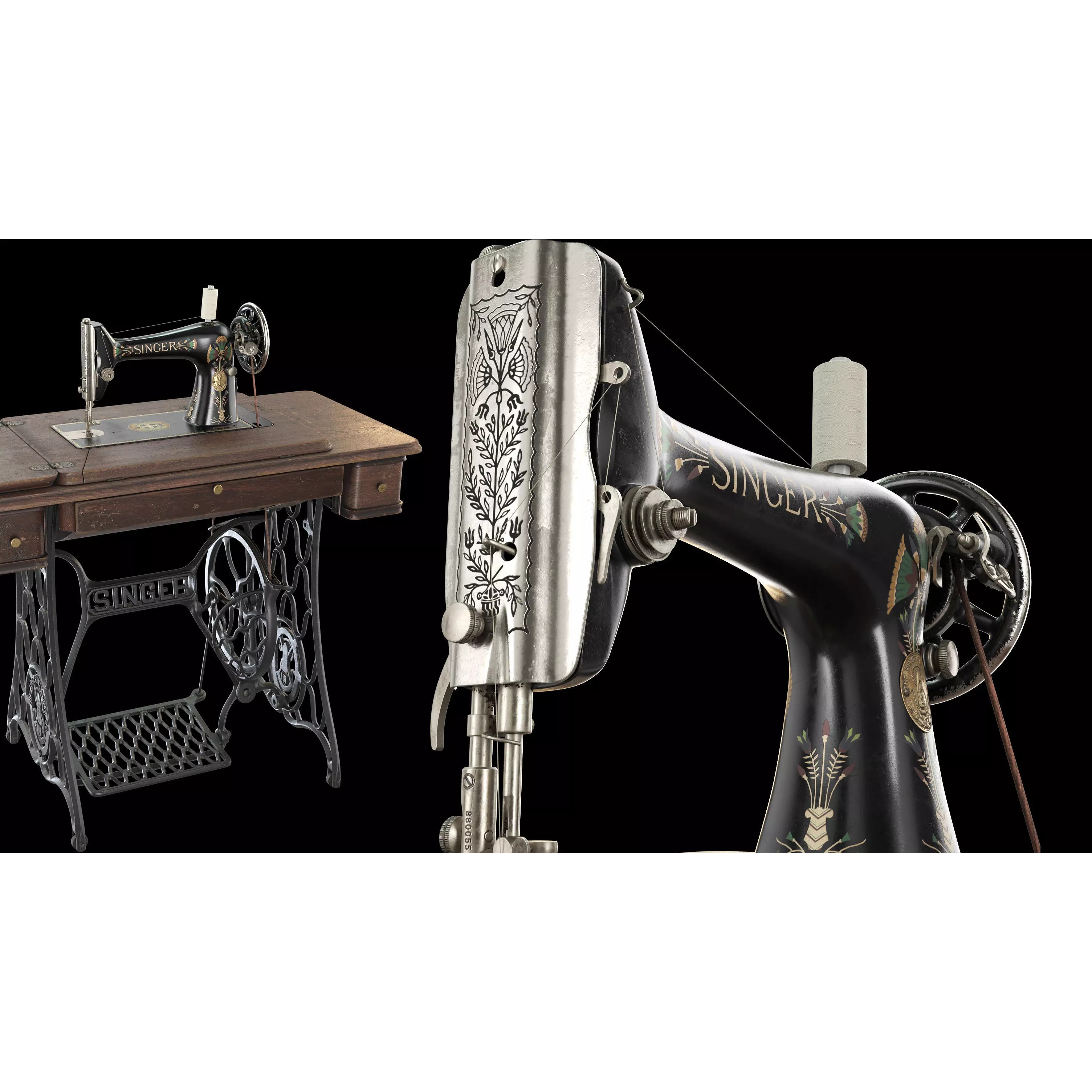 Rare Singer Sewing Machine - Game-Ready 3D Model - View 2