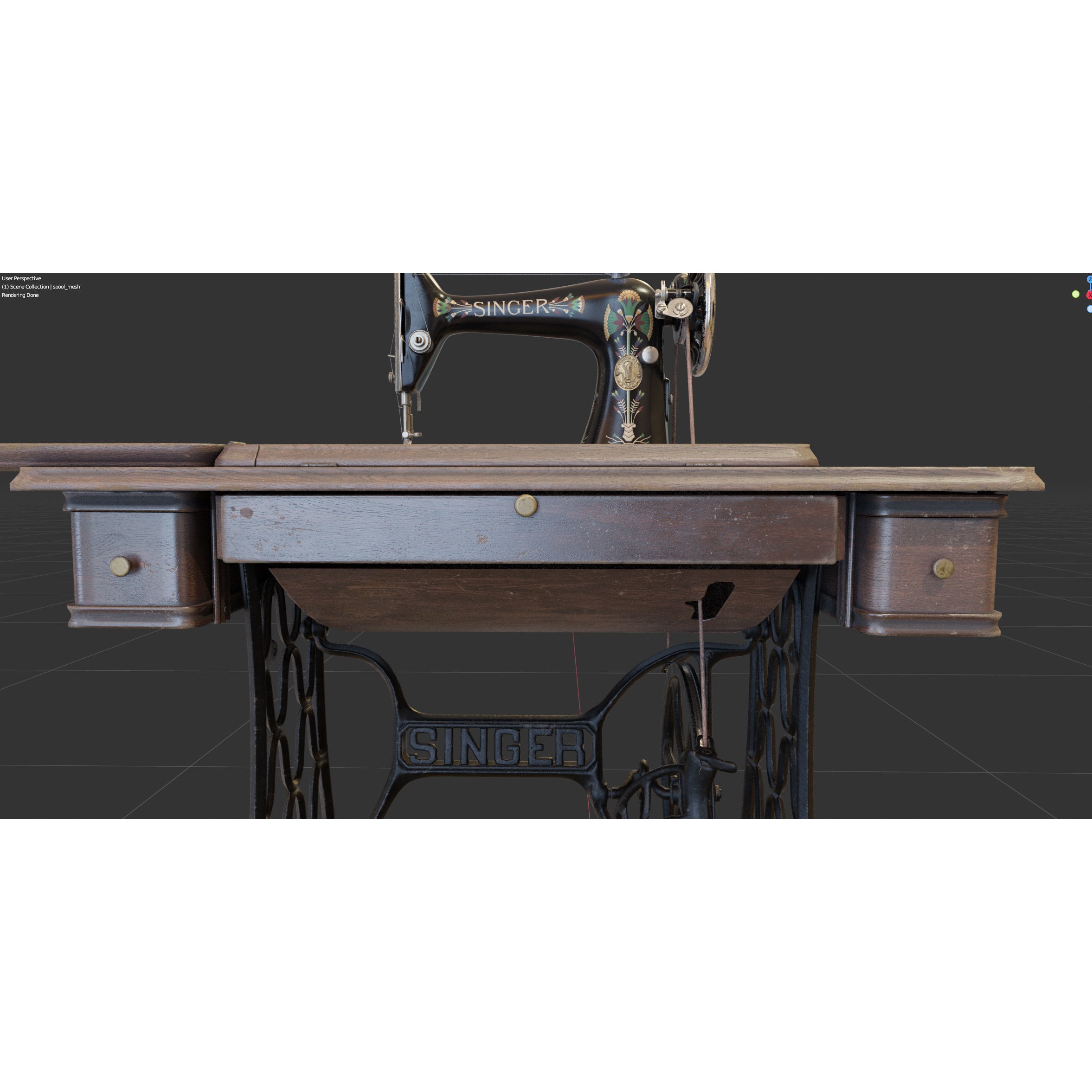 Rare Singer Sewing Machine - Game-Ready 3D Model - View 30
