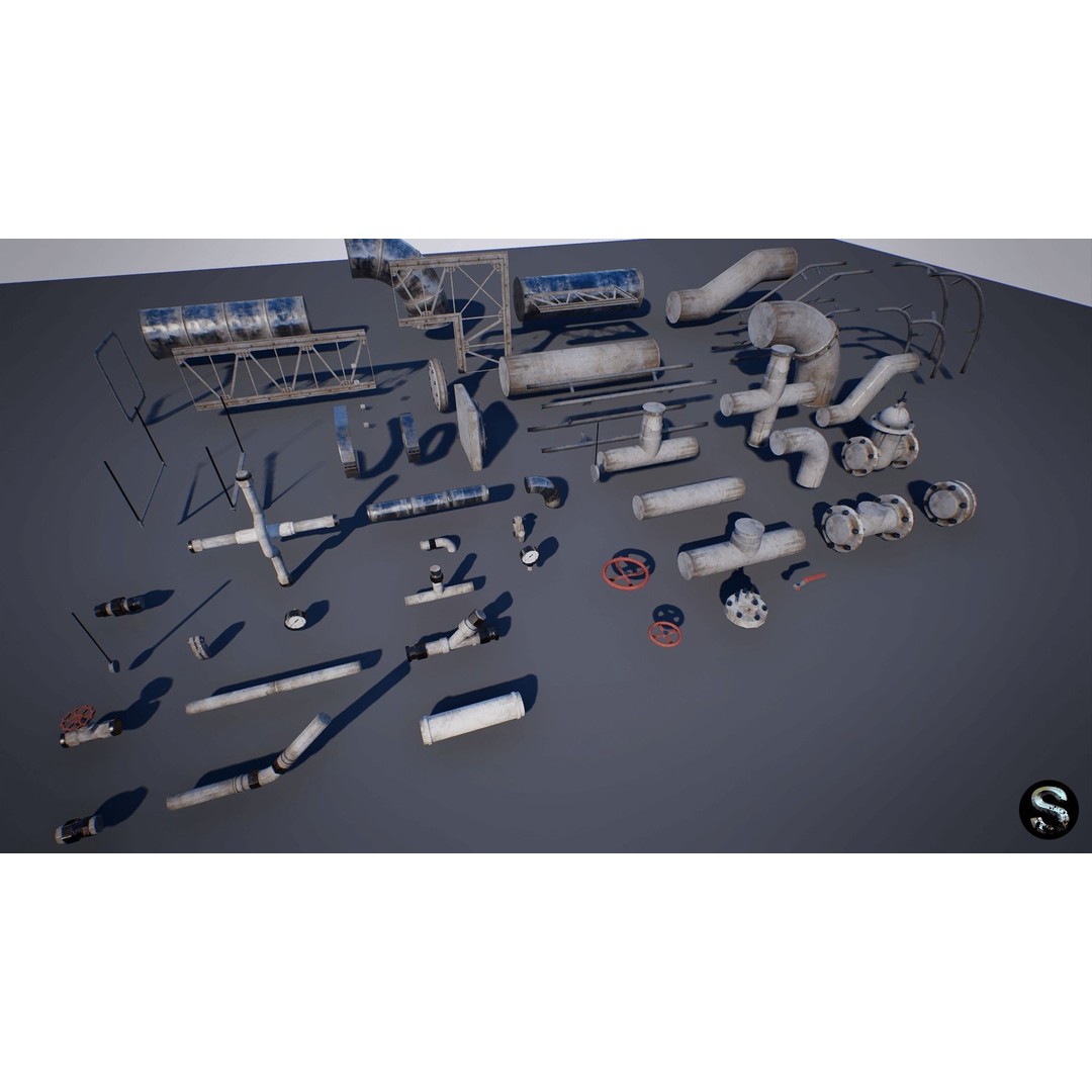 Modular Pipe Pack 3D Model – Low Poly Industrial Asset, FBX, PBR