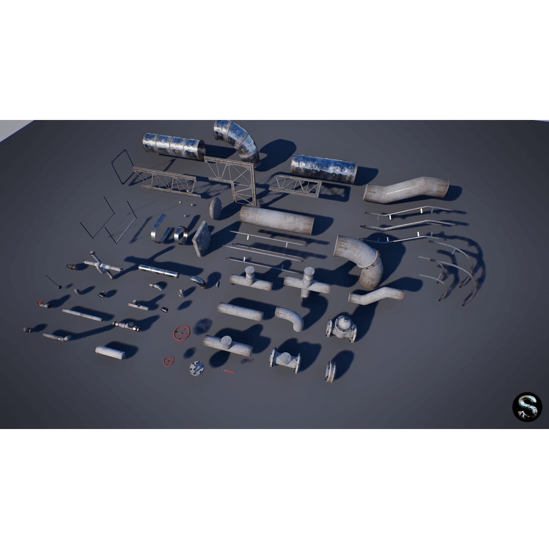 Modular Pipe Pack 3D Model – Low Poly Industrial Asset, FBX, PBR - View 9