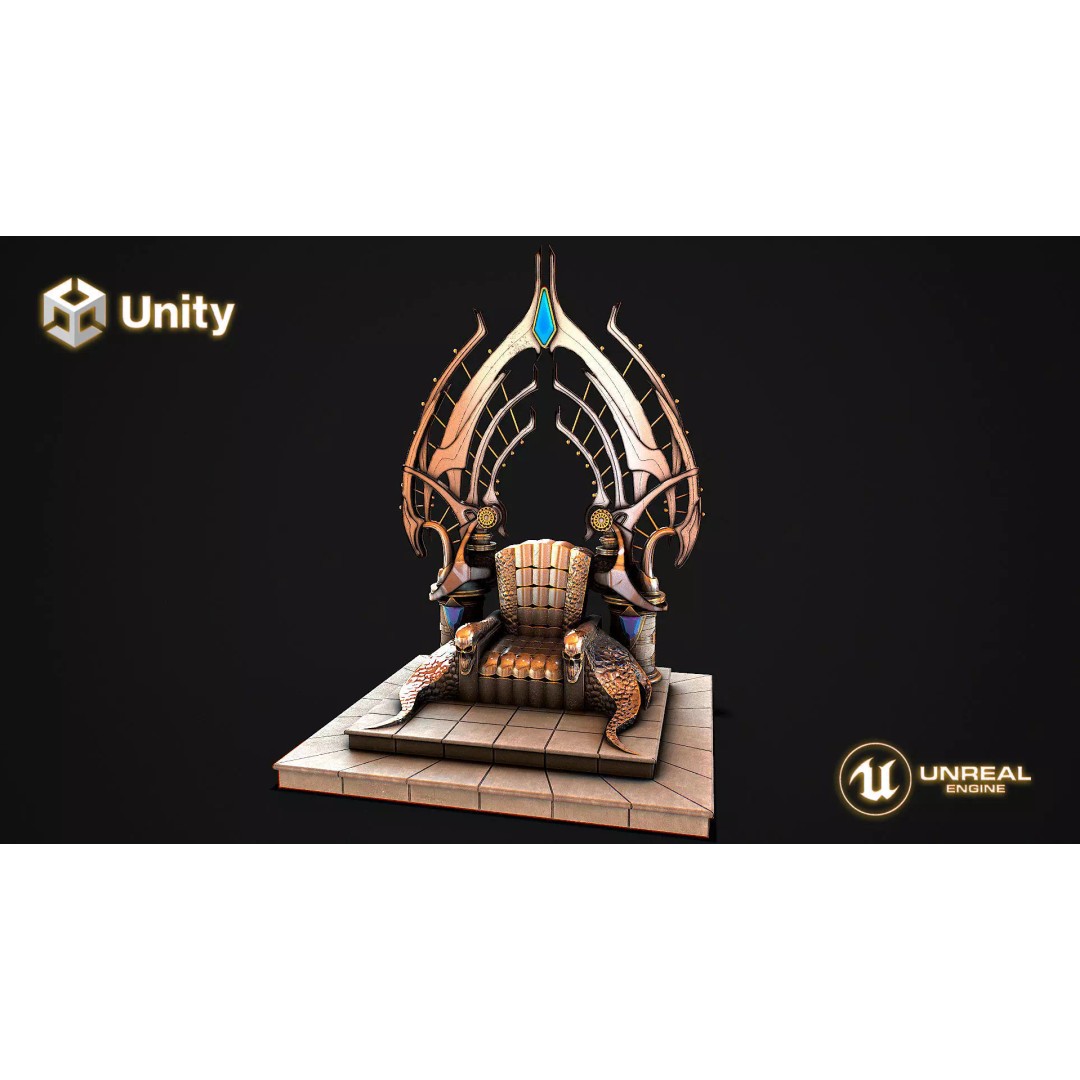 Fantasy Throne 3D Model – Low Poly PBR Asset for Games & Archviz - View 2