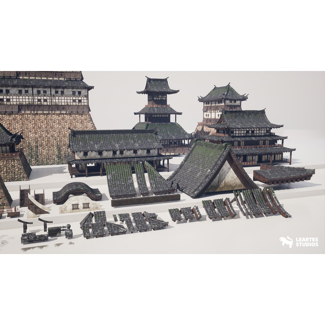 Feudal Japanese Castle 3D Model – Low Poly Environment, Game Ready