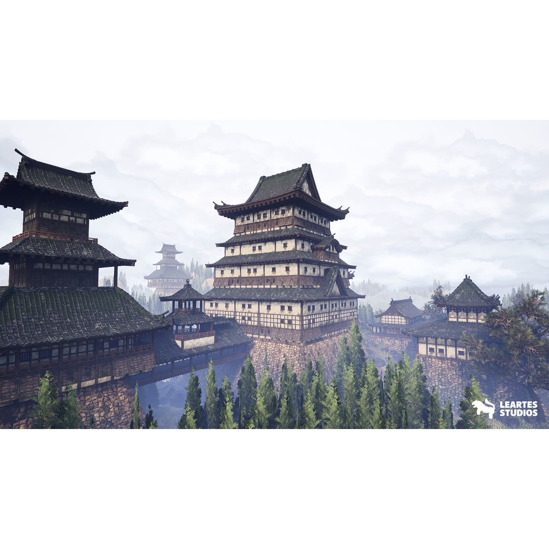 Feudal Japanese Castle 3D Model – Low Poly Environment, Game Ready - View 11