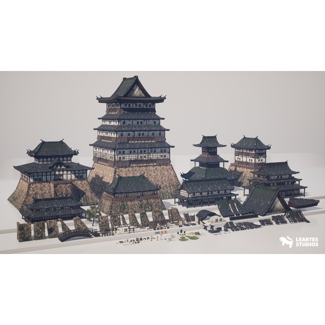 Feudal Japanese Castle 3D Model – Low Poly Environment, Game Ready - View 16
