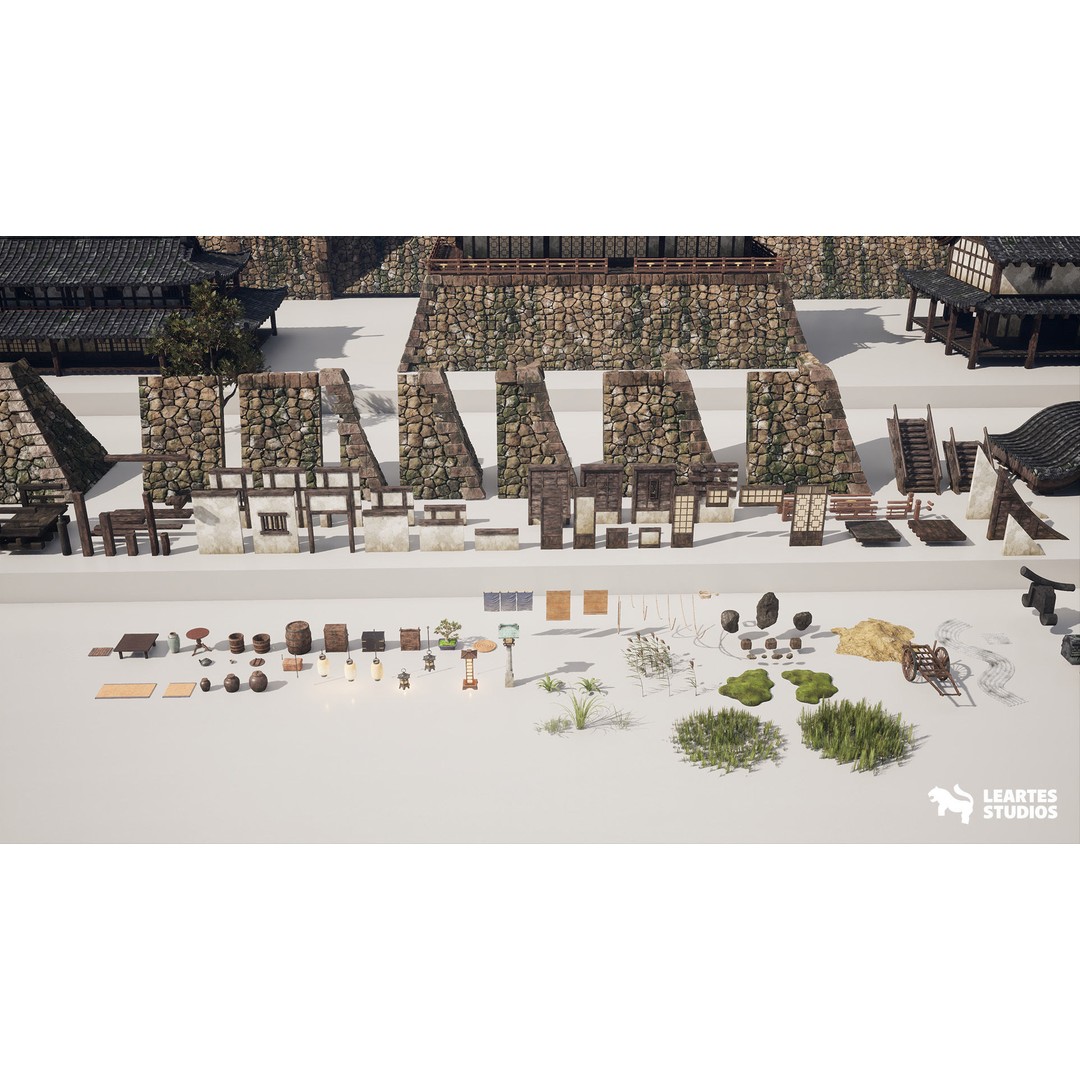 Feudal Japanese Castle 3D Model – Low Poly Environment, Game Ready - View 17