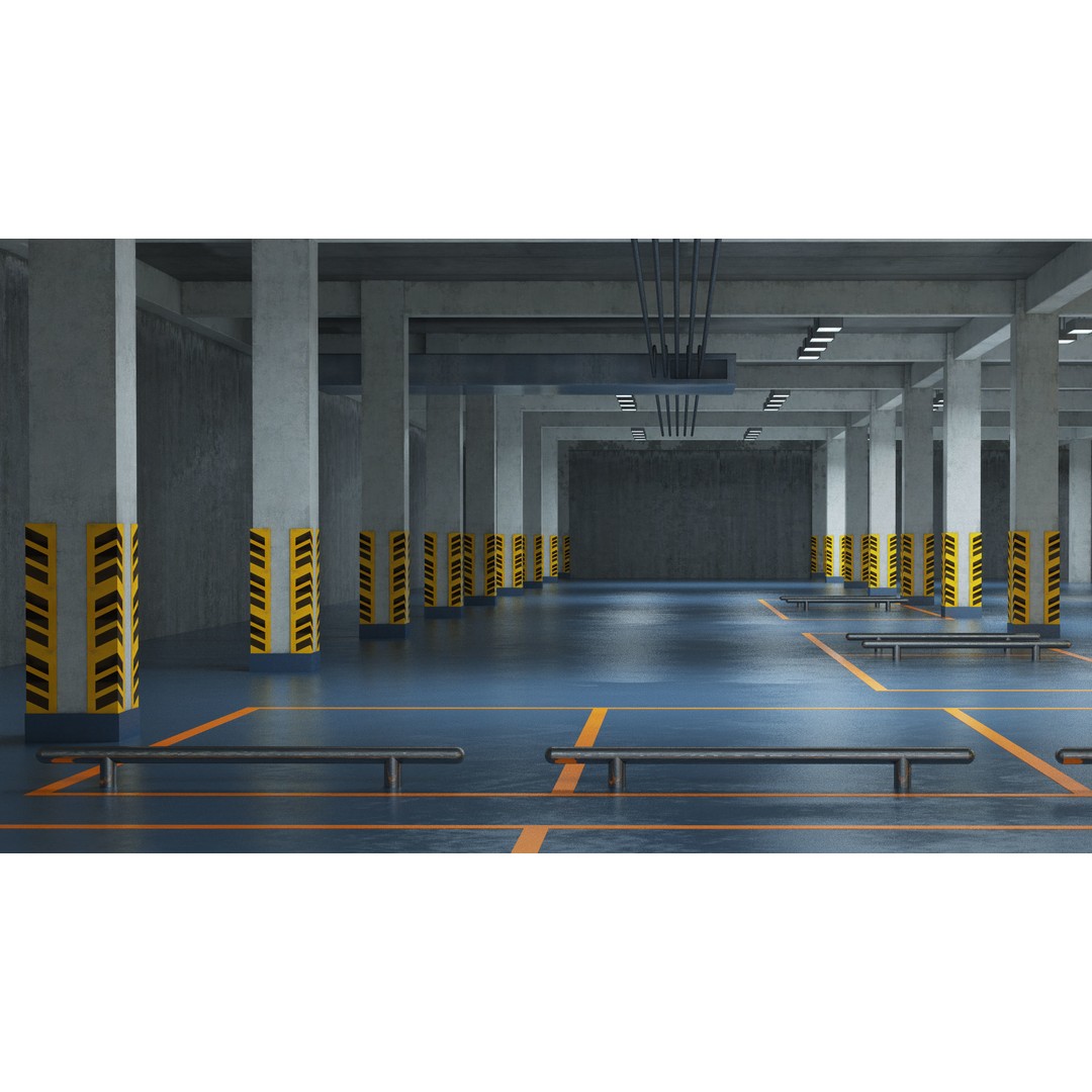 Empty Parking Garage 3D Model – Underground Architectural Asset, FBX, OBJ - View 10