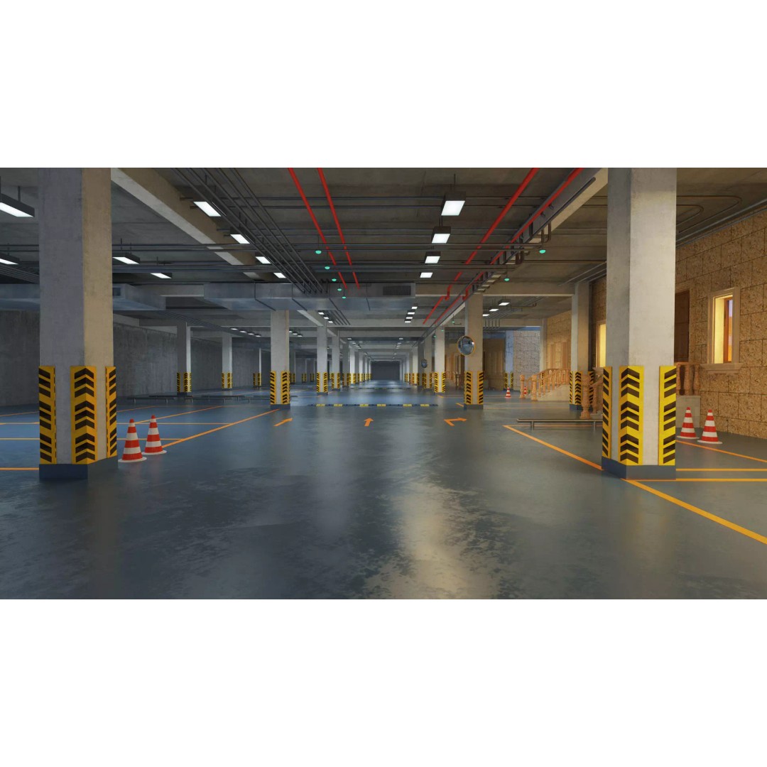 Empty Parking Garage 3D Model – Underground Architectural Asset, FBX, OBJ - View 2