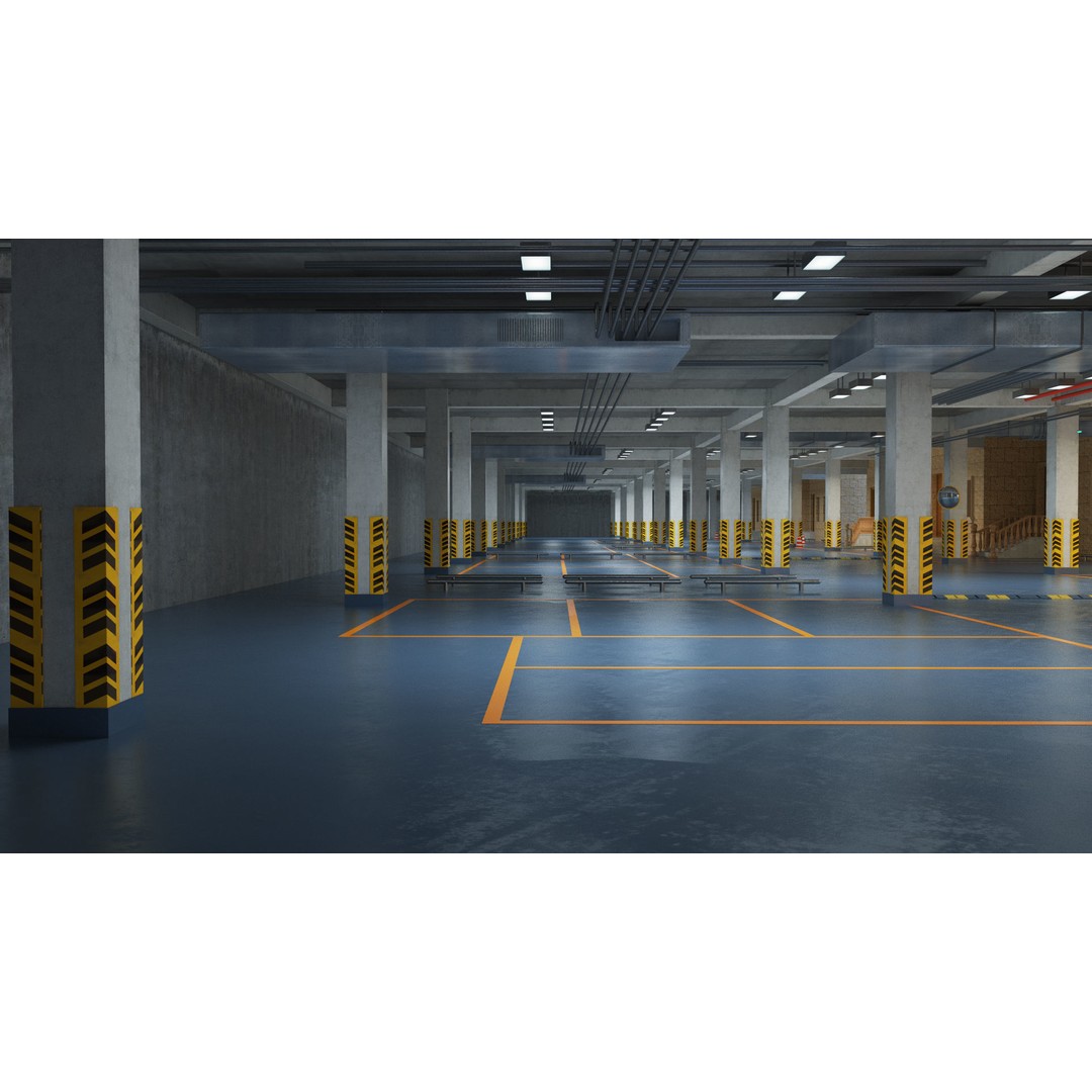 Empty Parking Garage 3D Model – Underground Architectural Asset, FBX, OBJ - View 3