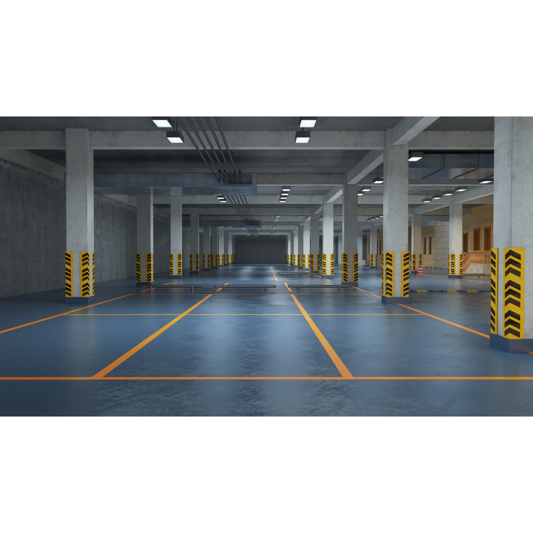 Empty Parking Garage 3D Model – Underground Architectural Asset, FBX, OBJ - View 4