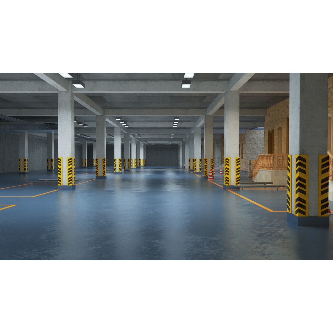 Empty Parking Garage 3D Model – Underground Architectural Asset, FBX, OBJ - View 5