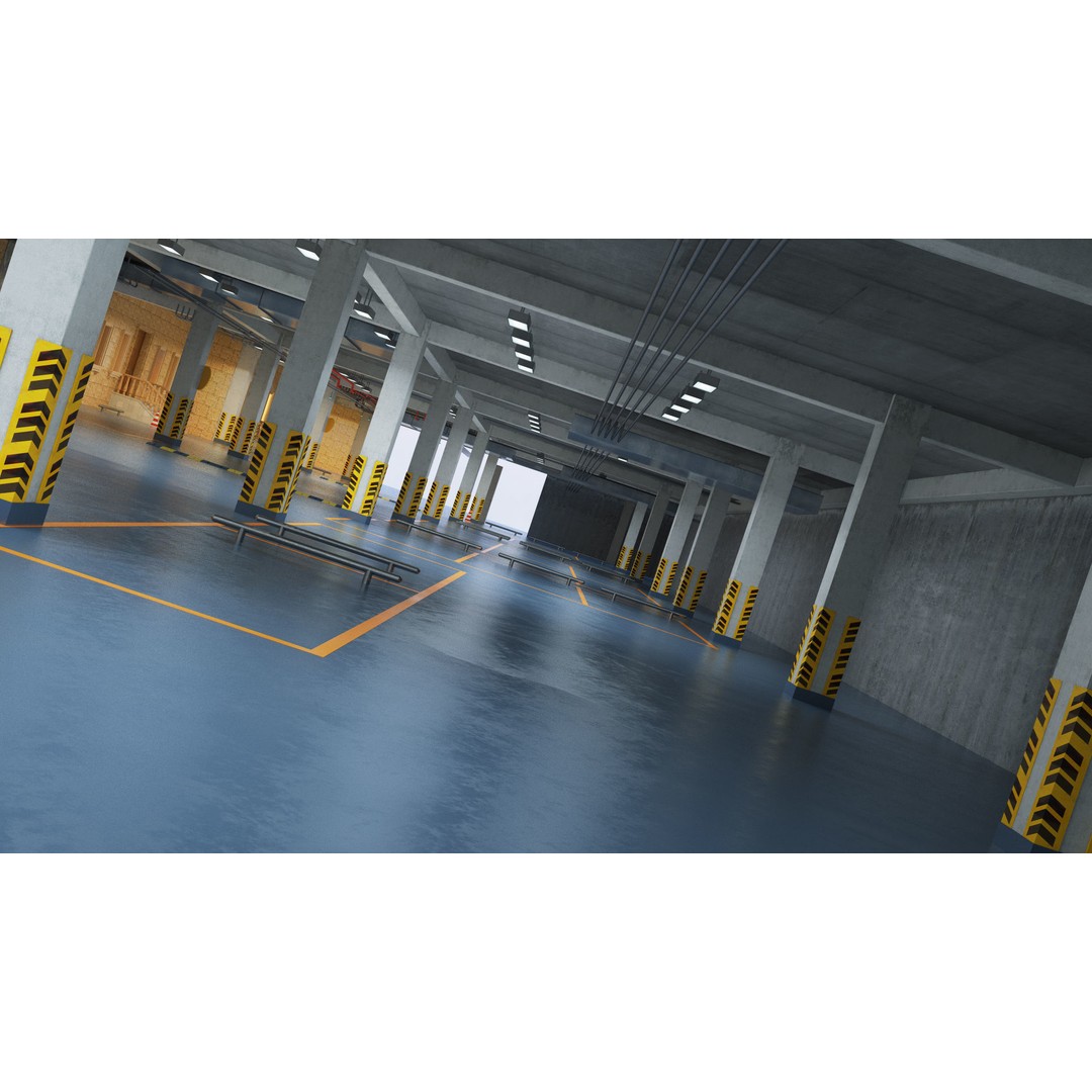 Empty Parking Garage 3D Model – Underground Architectural Asset, FBX, OBJ - View 6