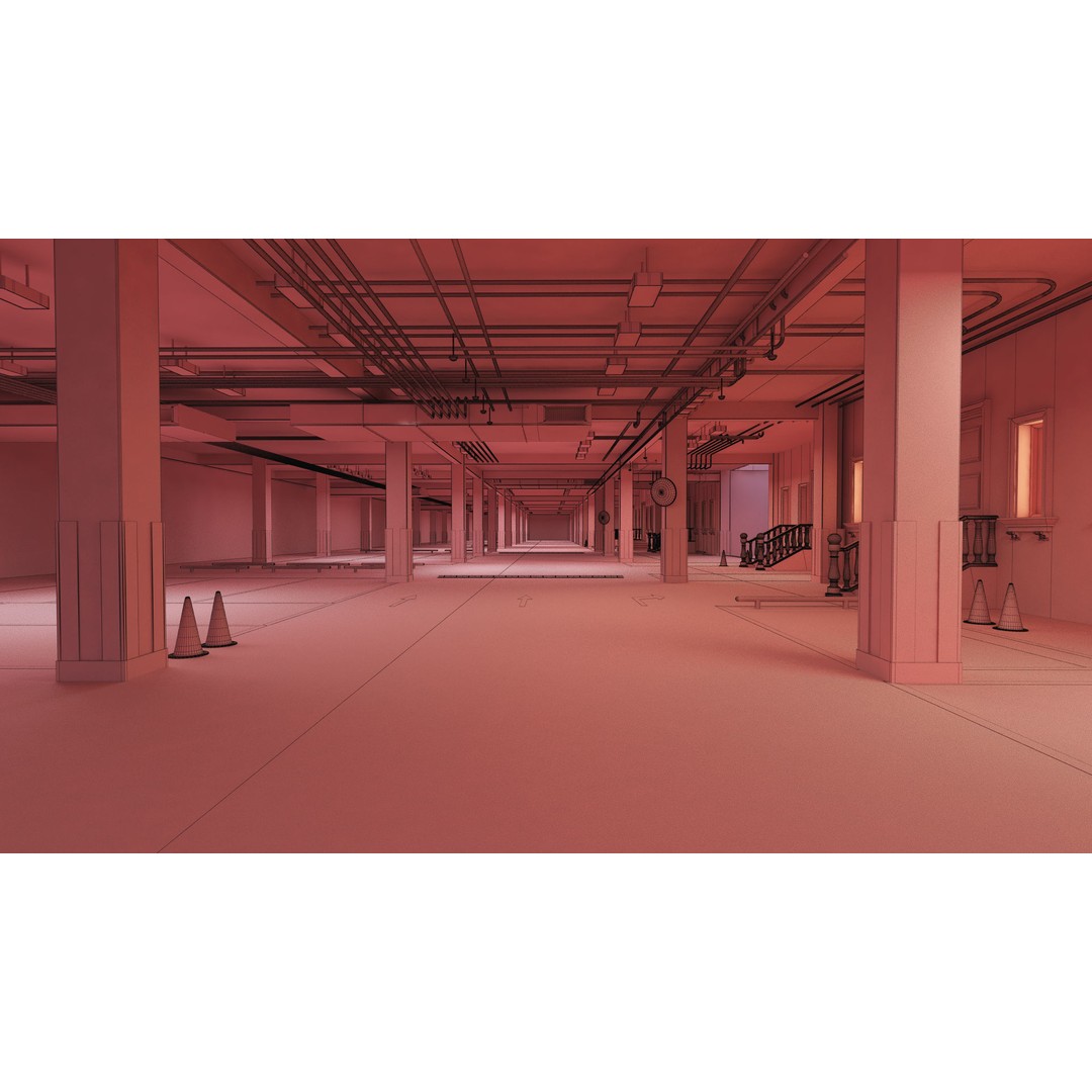 Empty Parking Garage 3D Model – Underground Architectural Asset, FBX, OBJ - View 7