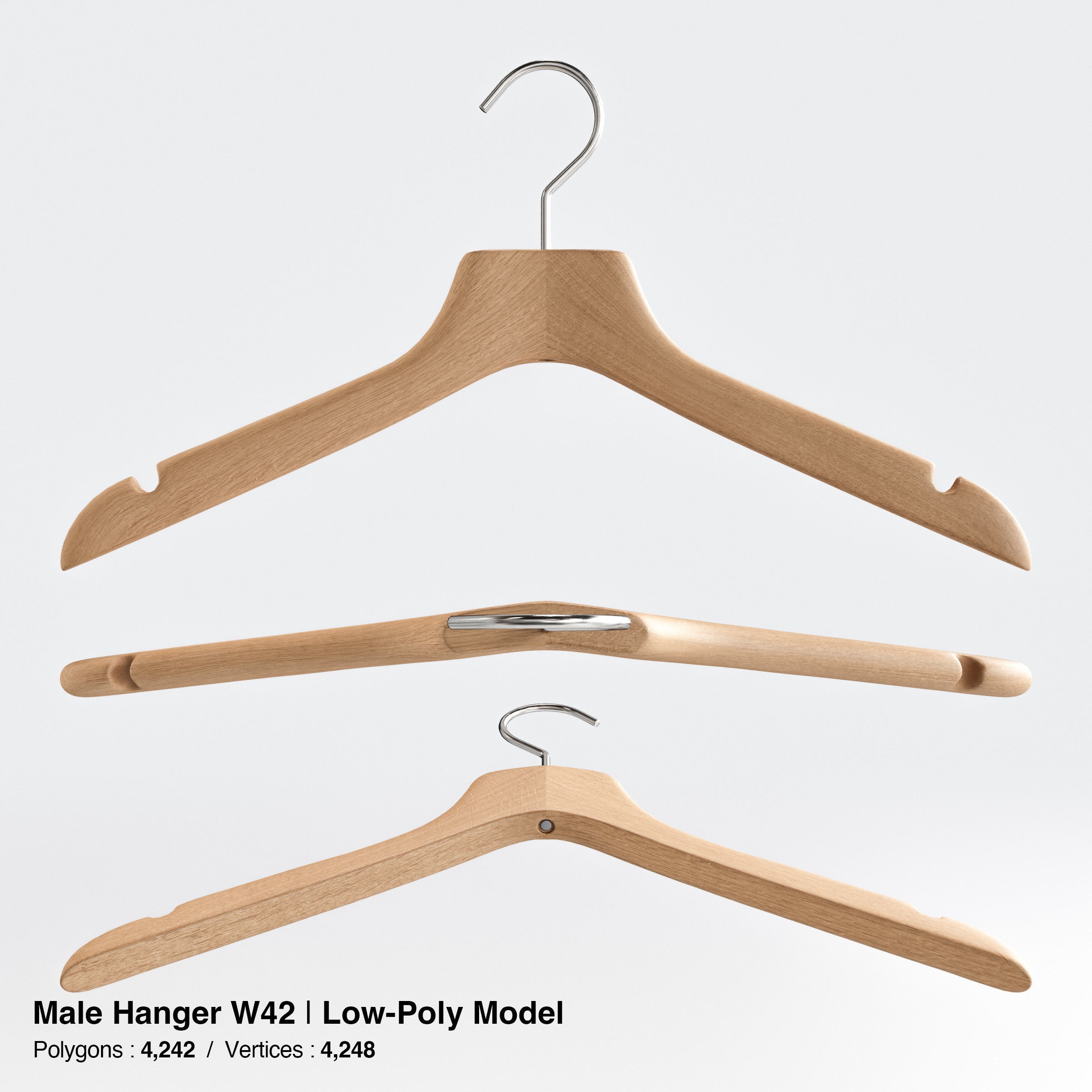 Wooden Clothes Hangers Collection - Low-Poly 3D Model - View 16