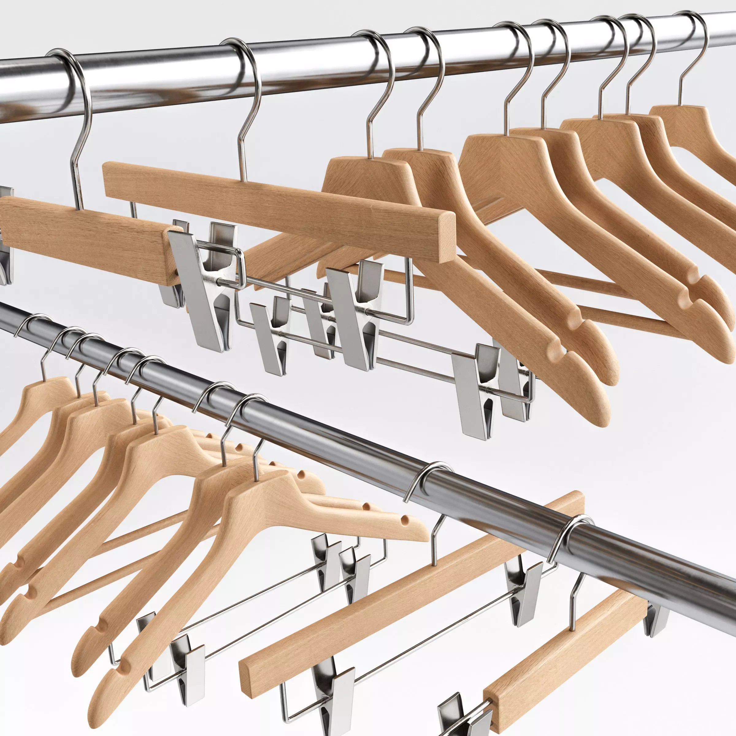 Wooden Clothes Hangers Collection - Low-Poly 3D Model - View 2