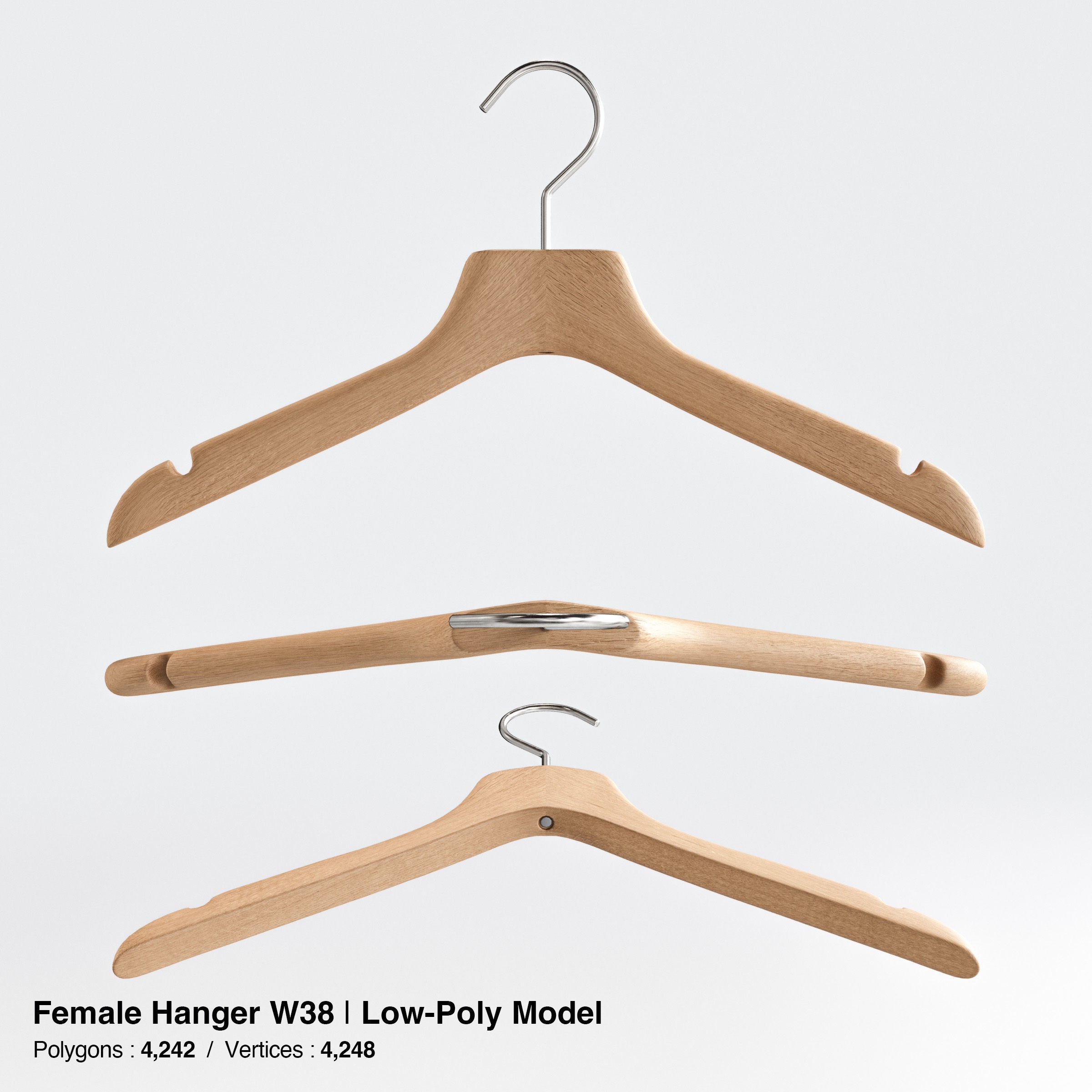 Wooden Clothes Hangers Collection - Low-Poly 3D Model - View 22