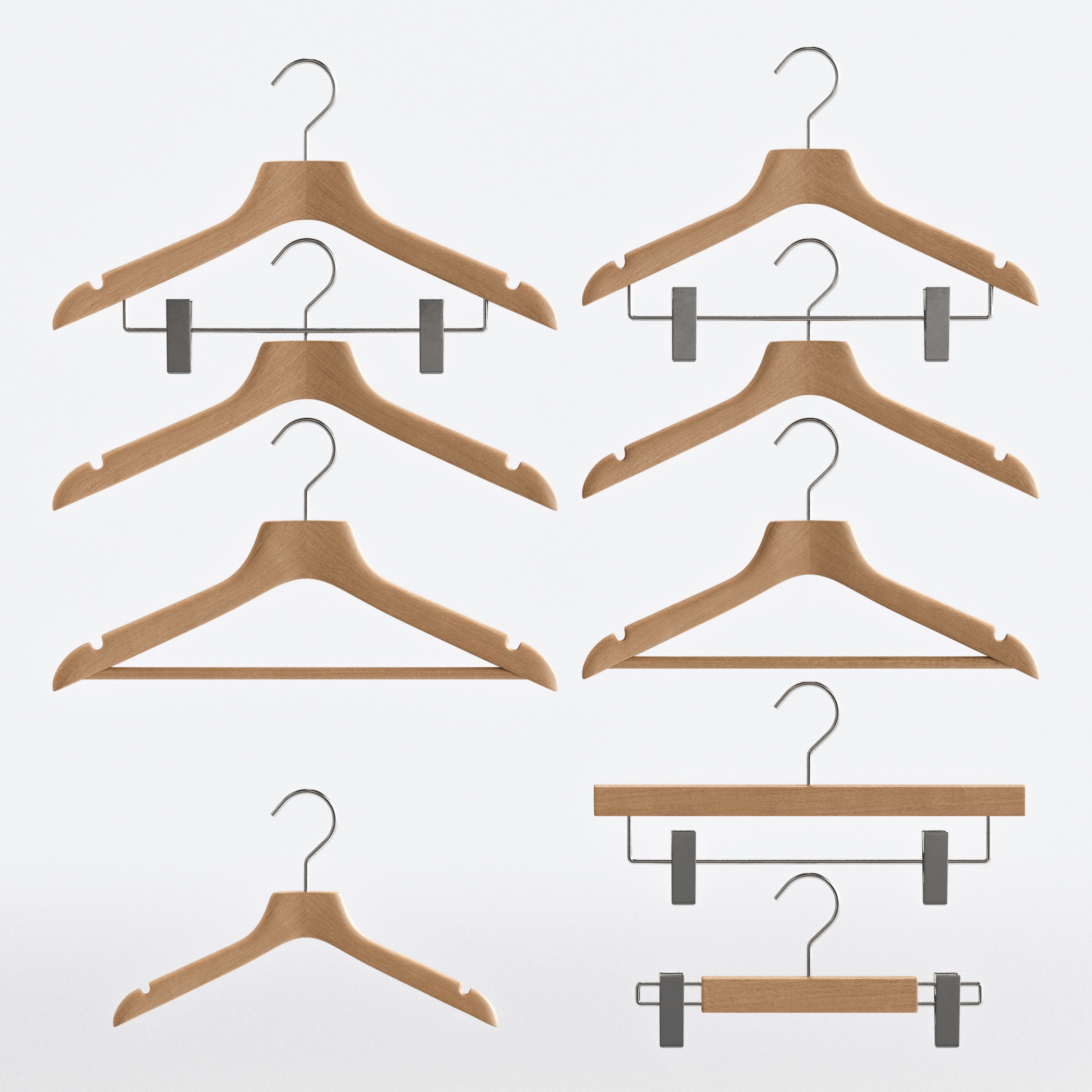Wooden Clothes Hangers Collection - Low-Poly 3D Model - View 3