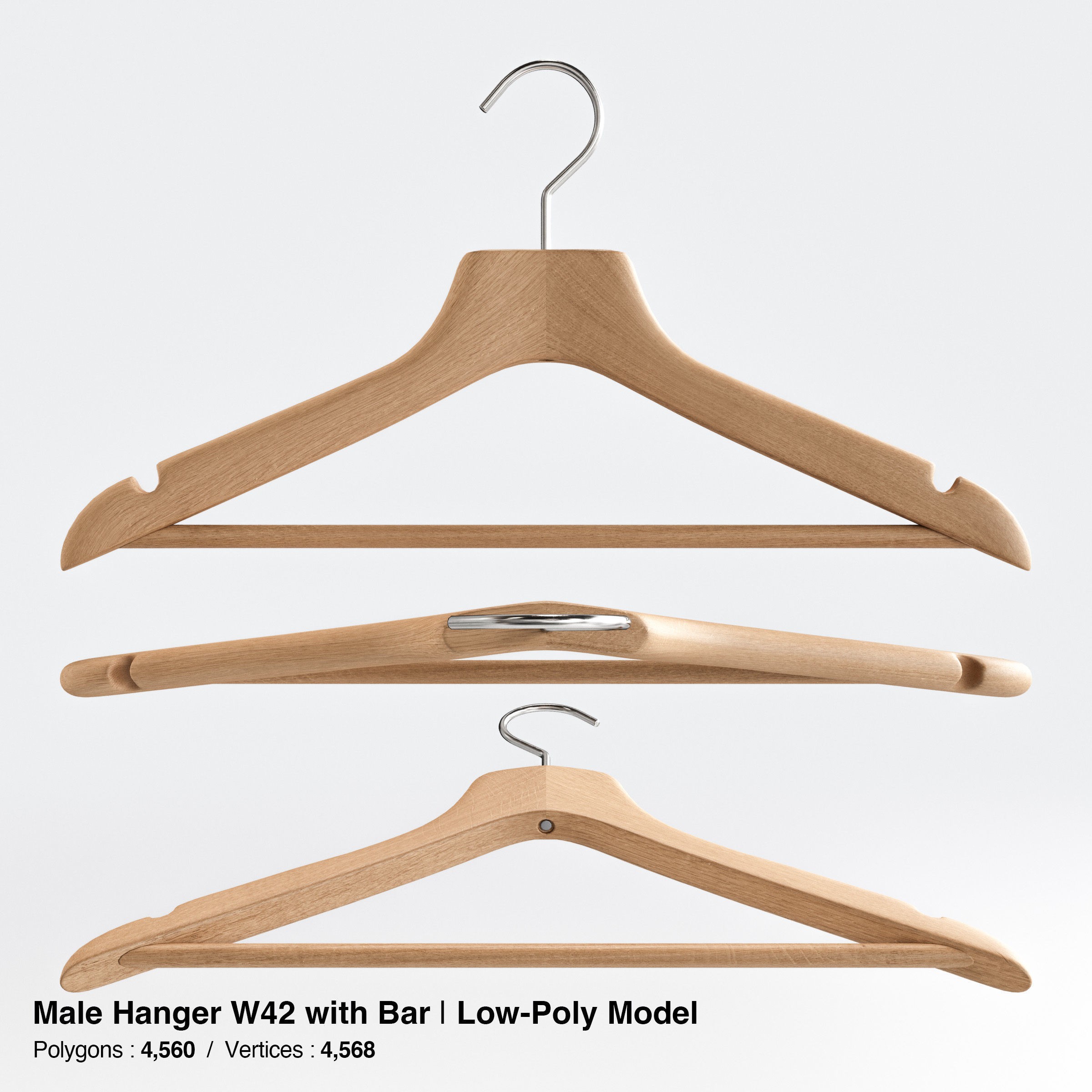 Wooden Clothes Hangers Collection - Low-Poly 3D Model - View 34