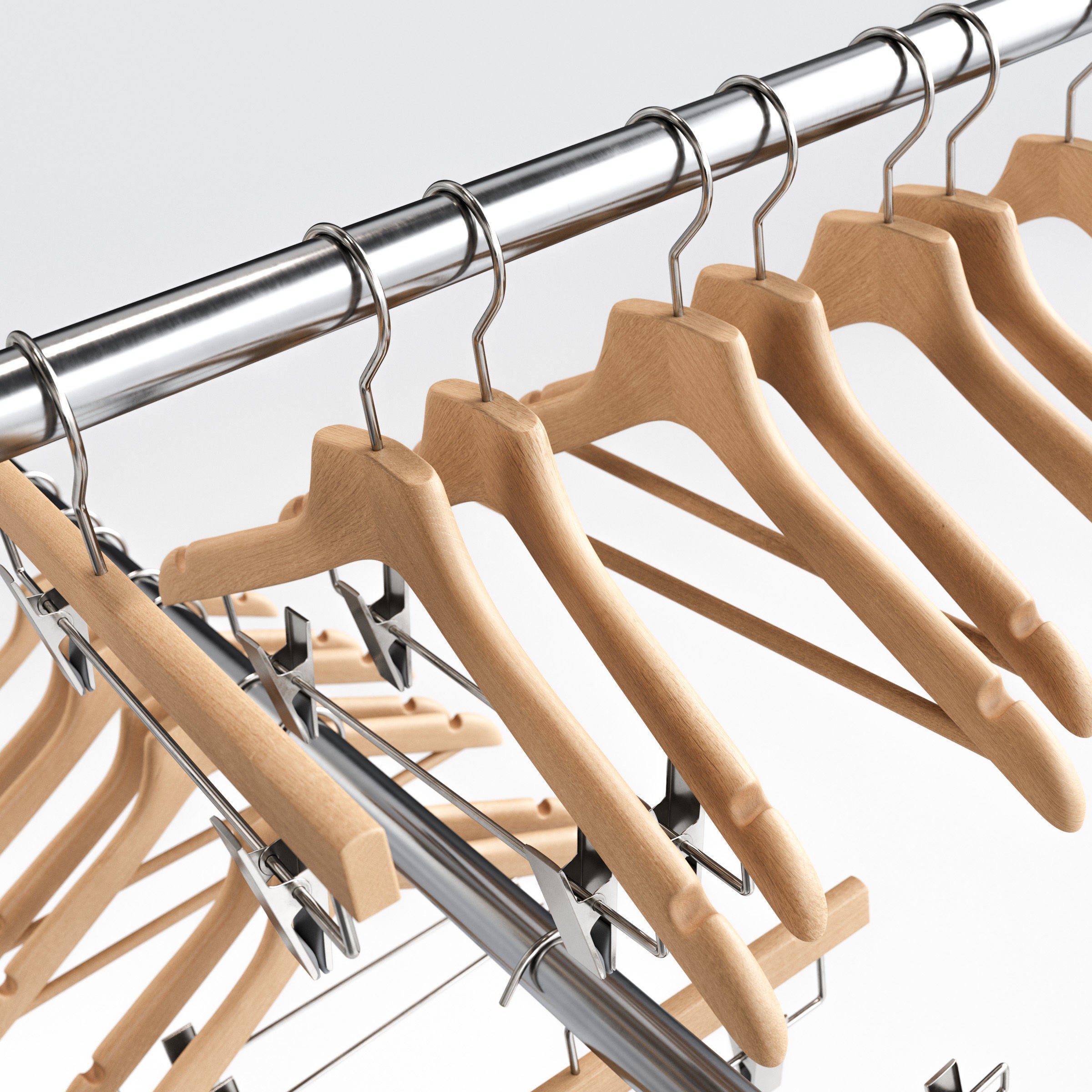 Wooden Clothes Hangers Collection - Low-Poly 3D Model - View 4