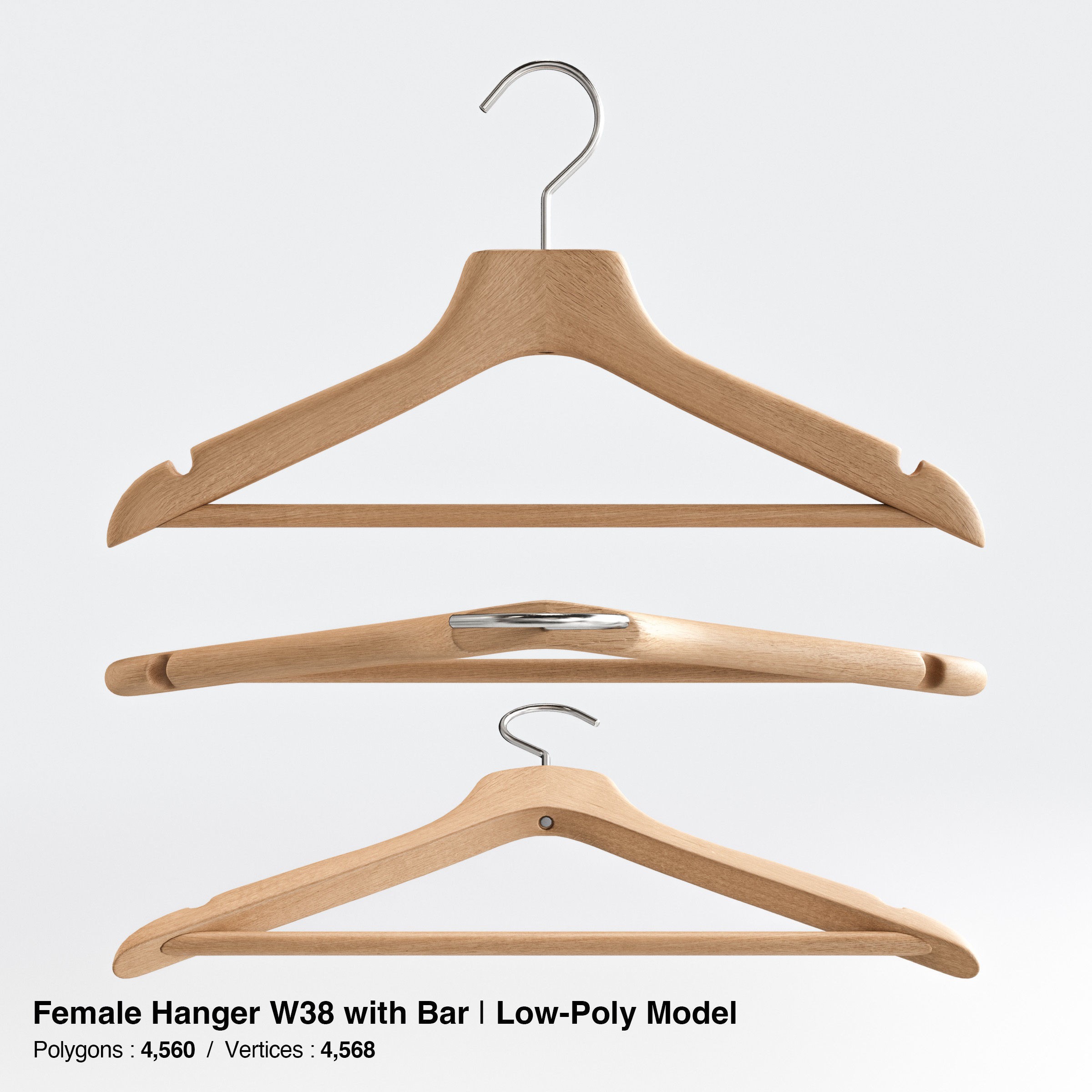 Wooden Clothes Hangers Collection - Low-Poly 3D Model - View 40