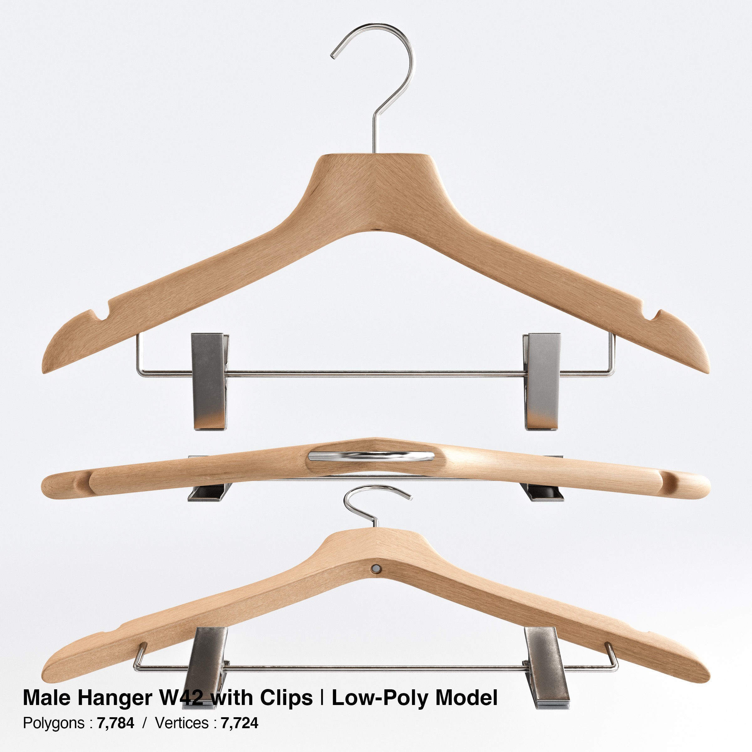 Wooden Clothes Hangers Collection - Low-Poly 3D Model - View 46