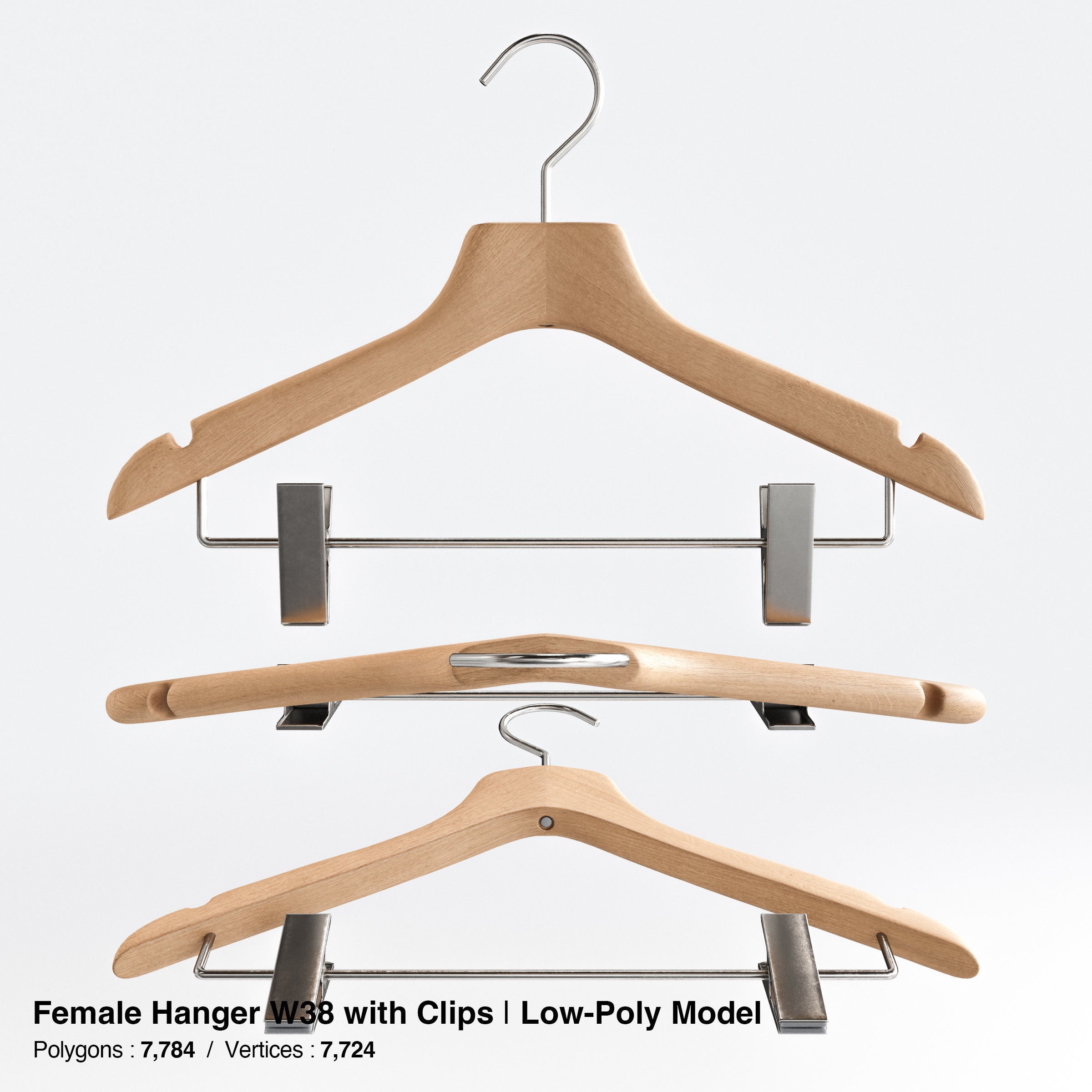 Wooden Clothes Hangers Collection - Low-Poly 3D Model - View 52