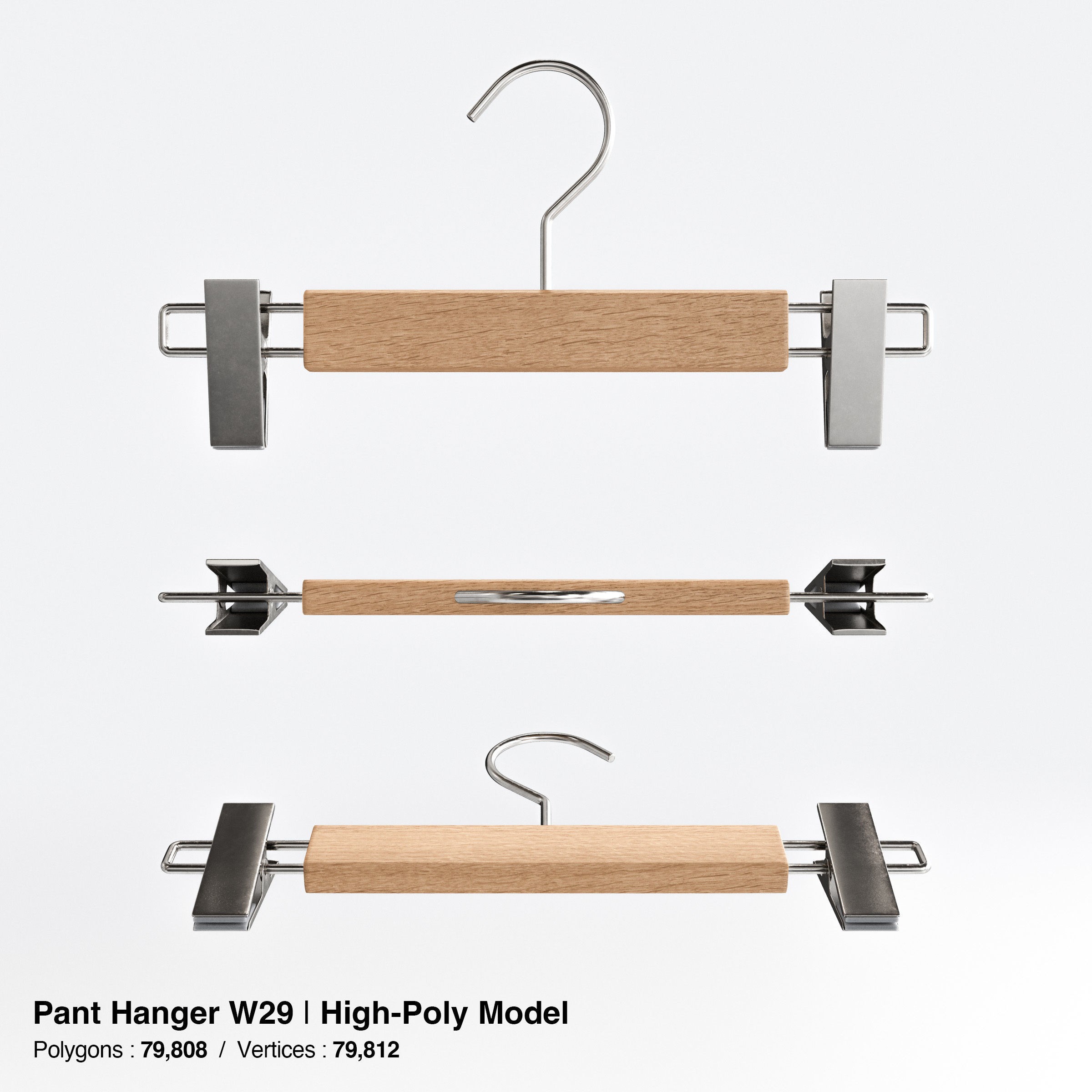 Wooden Clothes Hangers Collection - Low-Poly 3D Model - View 55