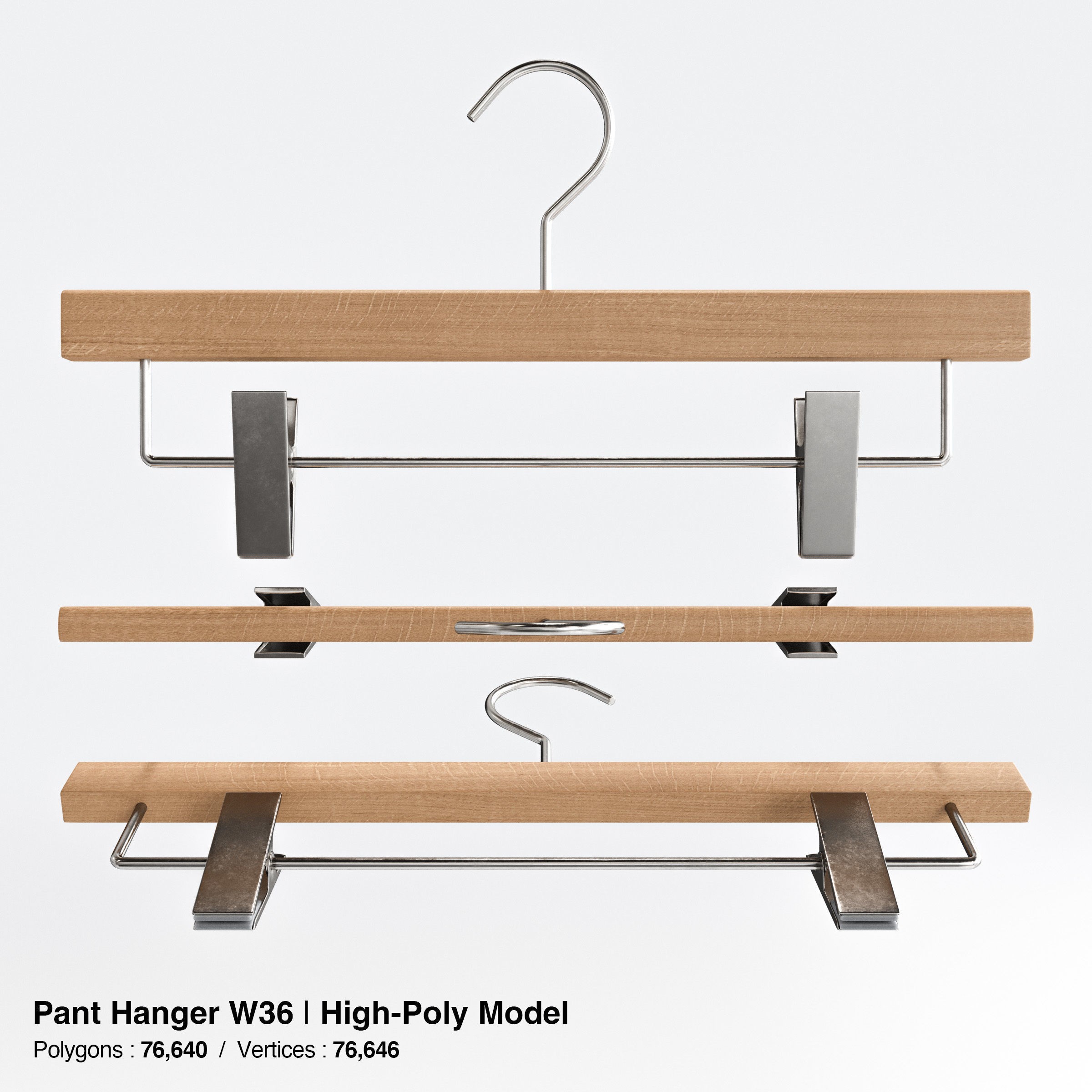 Wooden Clothes Hangers Collection - Low-Poly 3D Model - View 61