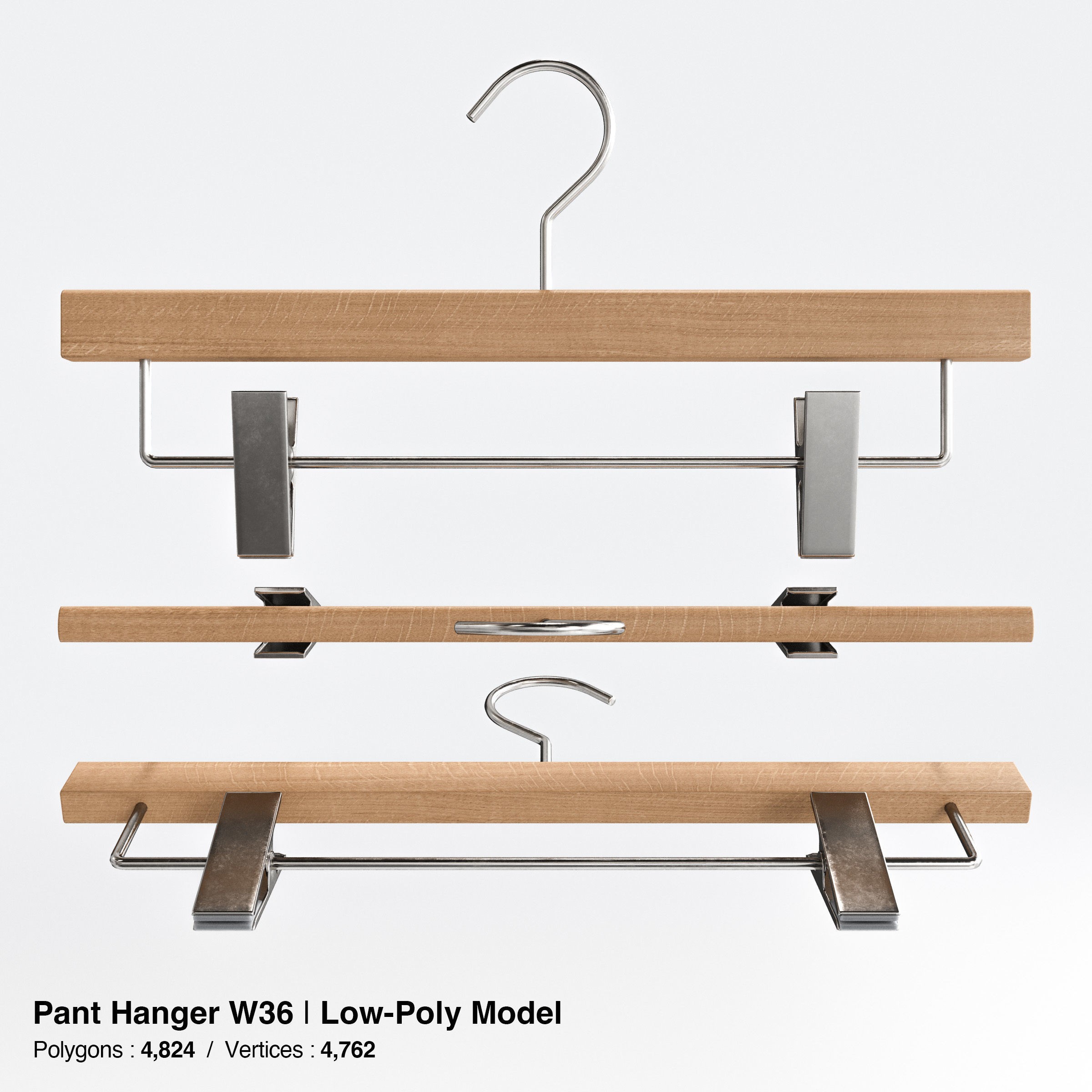 Wooden Clothes Hangers Collection - Low-Poly 3D Model - View 64