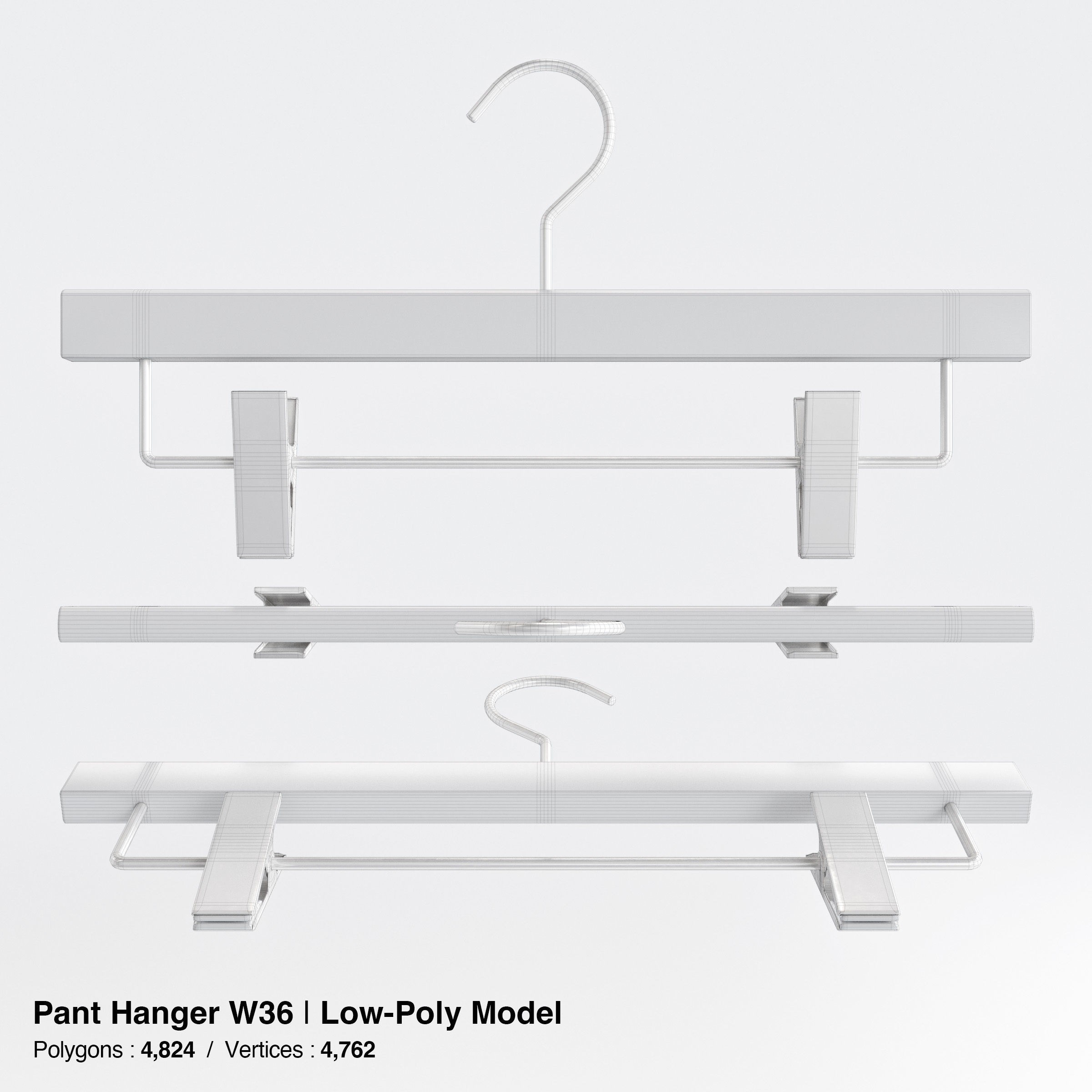Wooden Clothes Hangers Collection - Low-Poly 3D Model - View 65