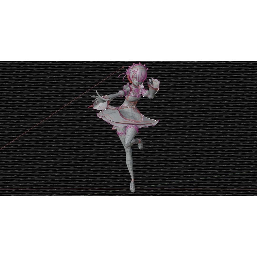 Ram & Rem 3D Model – Low Poly Anime Characters for Blender - View 10