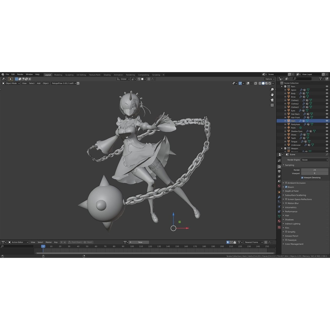 Ram & Rem 3D Model – Low Poly Anime Characters for Blender - View 19