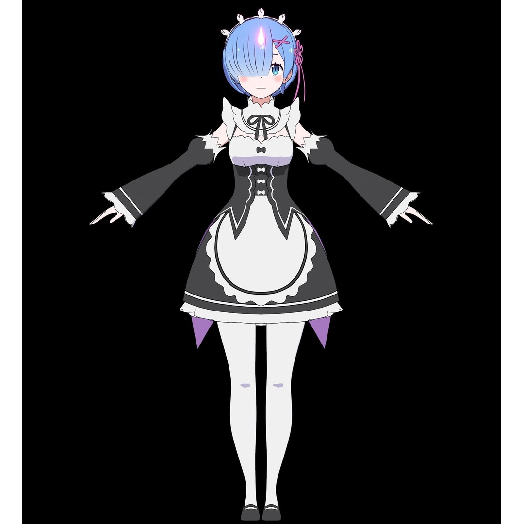 Ram & Rem 3D Model – Low Poly Anime Characters for Blender - View 20