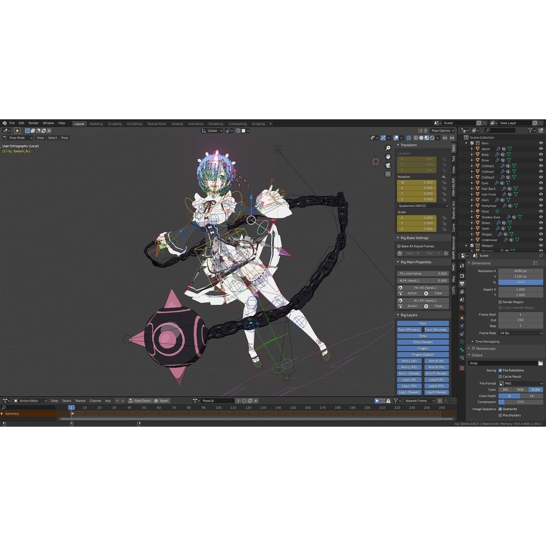 Ram & Rem 3D Model – Low Poly Anime Characters for Blender - View 22