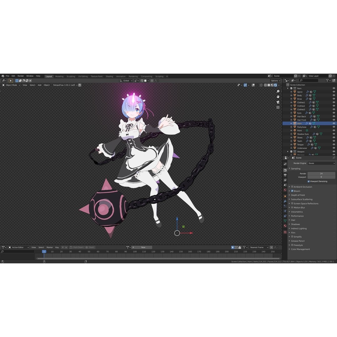 Ram & Rem 3D Model – Low Poly Anime Characters for Blender - View 26