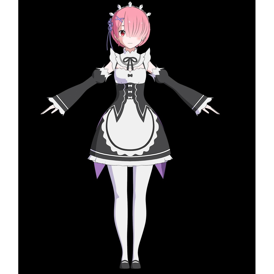 Ram & Rem 3D Model – Low Poly Anime Characters for Blender - View 4