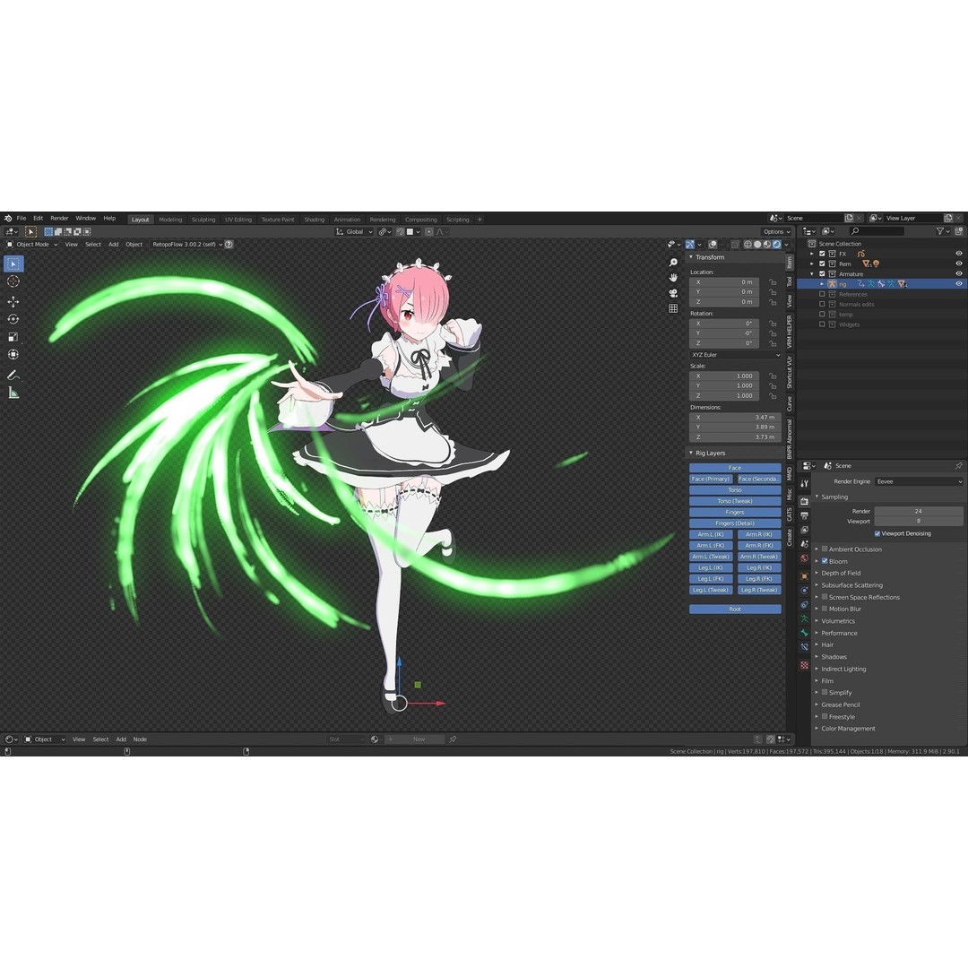 Ram & Rem 3D Model – Low Poly Anime Characters for Blender - View 5
