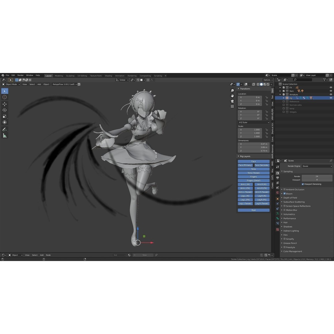 Ram & Rem 3D Model – Low Poly Anime Characters for Blender - View 6