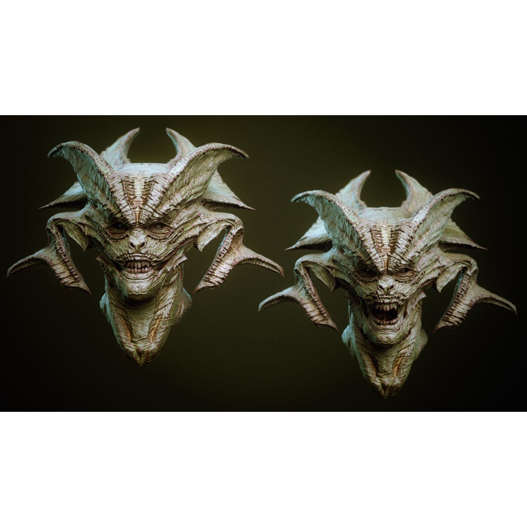 Demon 3D Model – High Poly Fantasy Heads with Blendshapes, OBJ - View 13