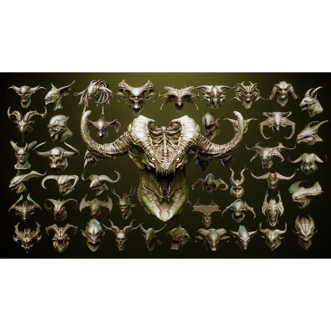 Demon 3D Model – High Poly Fantasy Heads with Blendshapes, OBJ - View 3