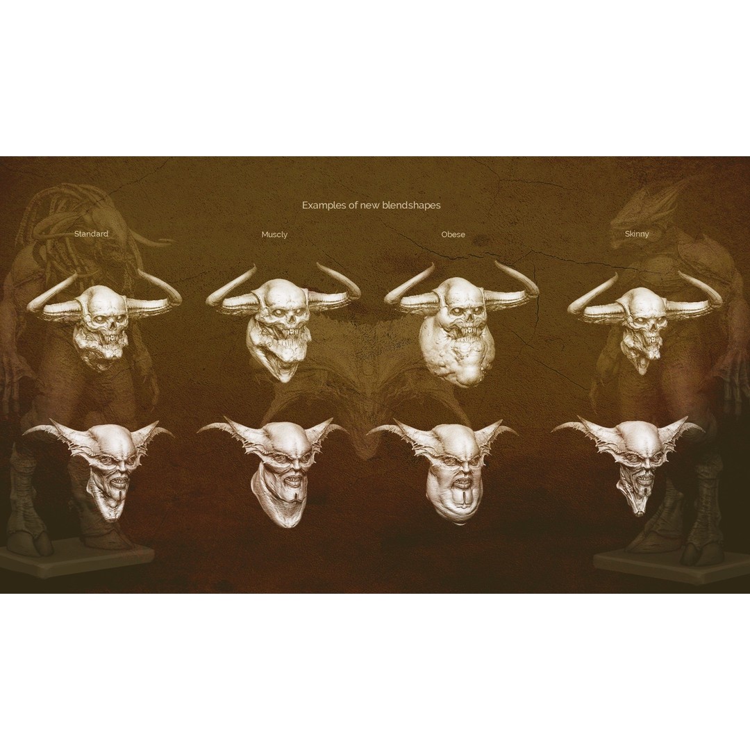 Demon 3D Model – High Poly Fantasy Heads with Blendshapes, OBJ - View 5