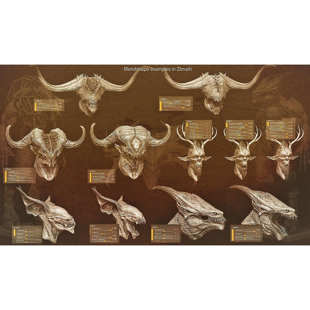 Demon 3D Model – High Poly Fantasy Heads with Blendshapes, OBJ - View 7