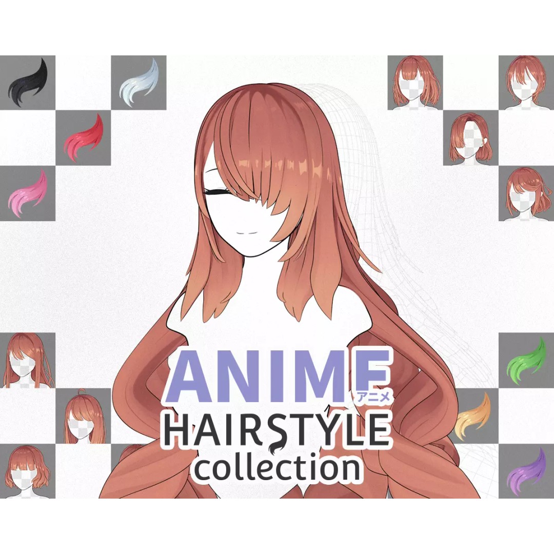 Anime Hairstyle Collection 3D Model – Low Poly Character Asset, FBX - View 2
