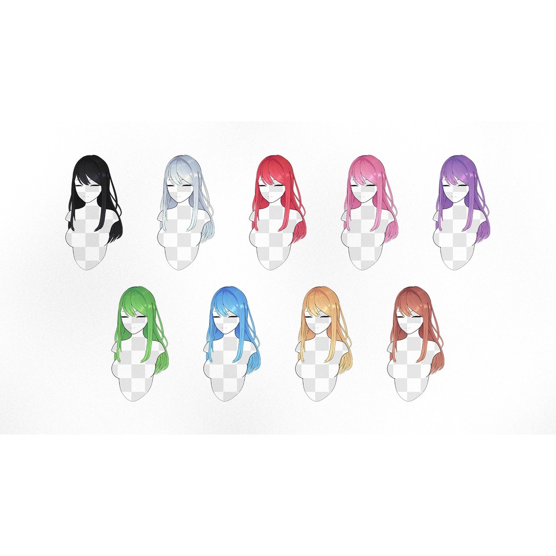 Anime Hairstyle Collection 3D Model – Low Poly Character Asset, FBX - View 3