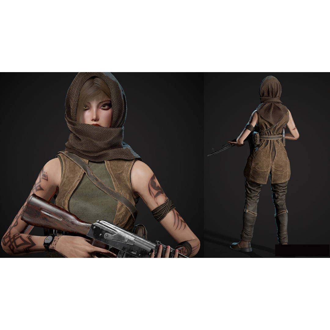 Survivor Man and Lady 3D Model – Low Poly Rigged Character, FBX - View 10